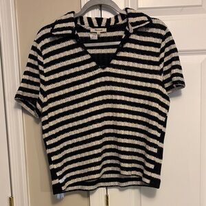 Madewell Black & Ivory Striped crochet Polo